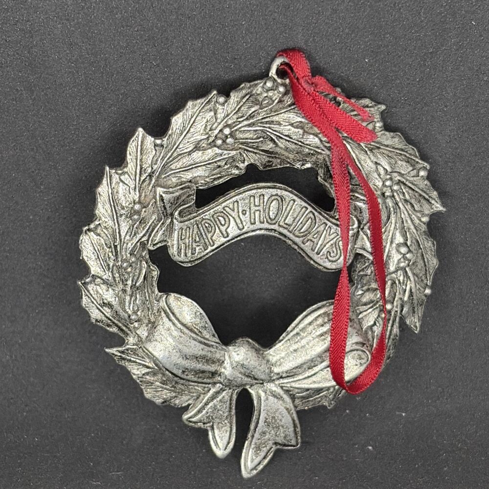 “Happy Holidays” 1995 1st Annual Fingerhut Pewter Christmas Wreath Ornament